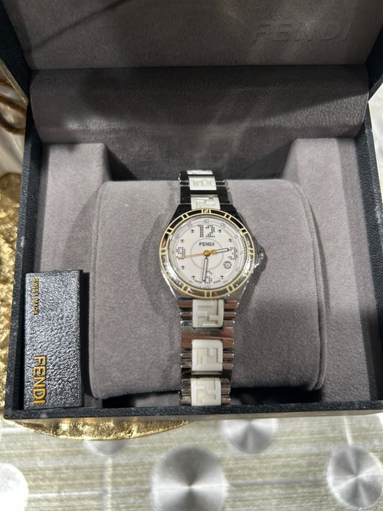 7055. Fendi Swiss Made White Ceramic FF Logo Watch Full Set Box Papers Working main image 6